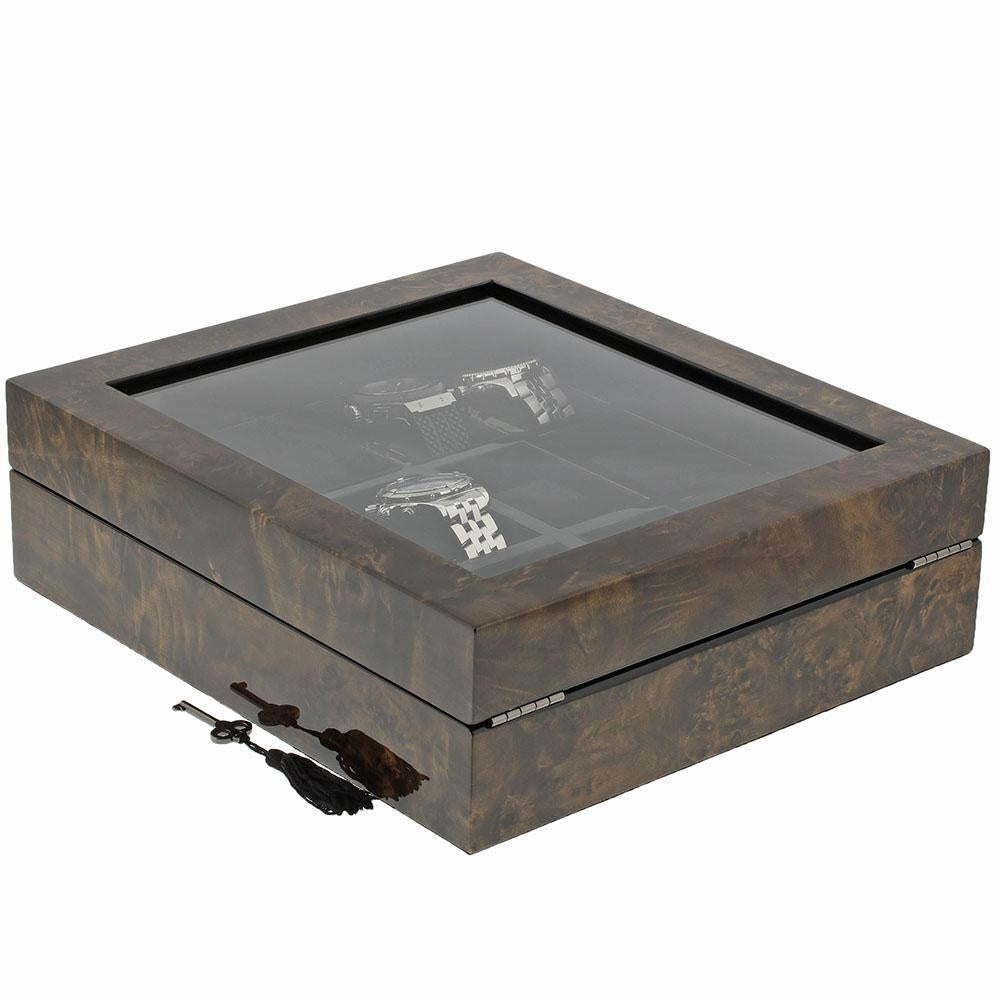 Premium Quality Dark Burl Wood Finish Watch Collectors Box for 12 Watches by Aevitas