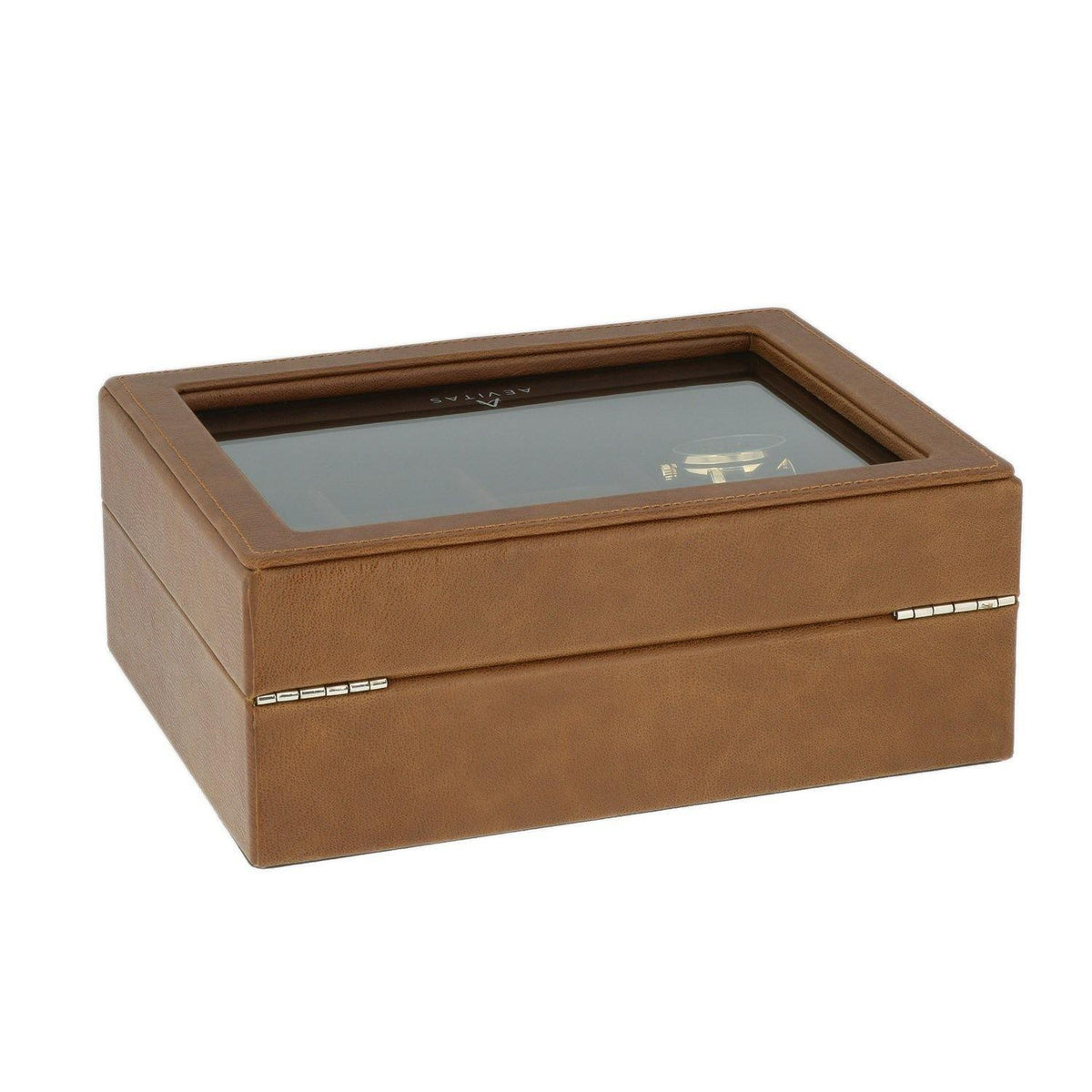 Cognac Brown Genuine Leather Watch Collectors Box for 8 Wrist Watches Velvet Lining by Aevitas