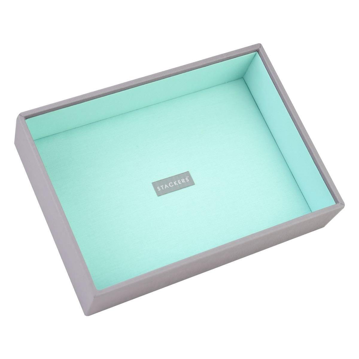 Dove Grey with Mint lining Classic Size Stackers Jewellery Box Deep compartment tray