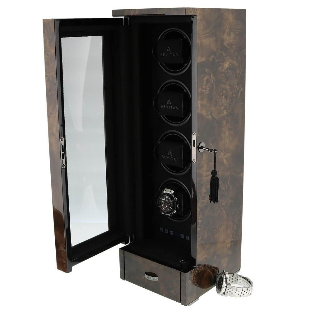 4 Watch Winder Dark Burl Wood Finish the Tower Series by Aevitas