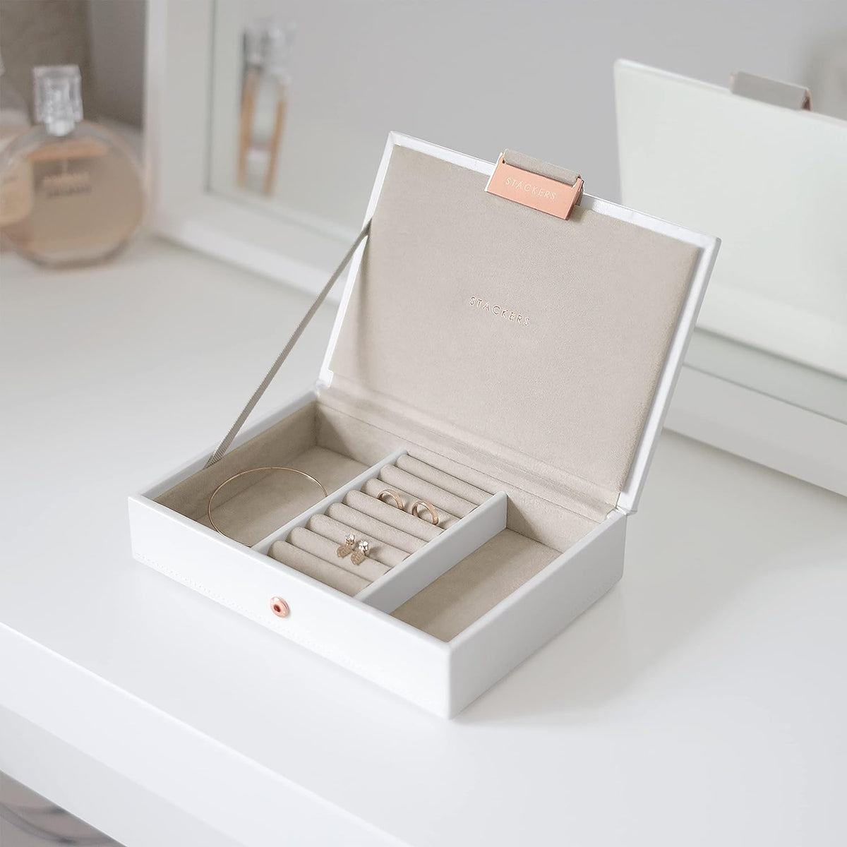 Stackers White &amp; Rose Gold Mini Jewellery Box Lid