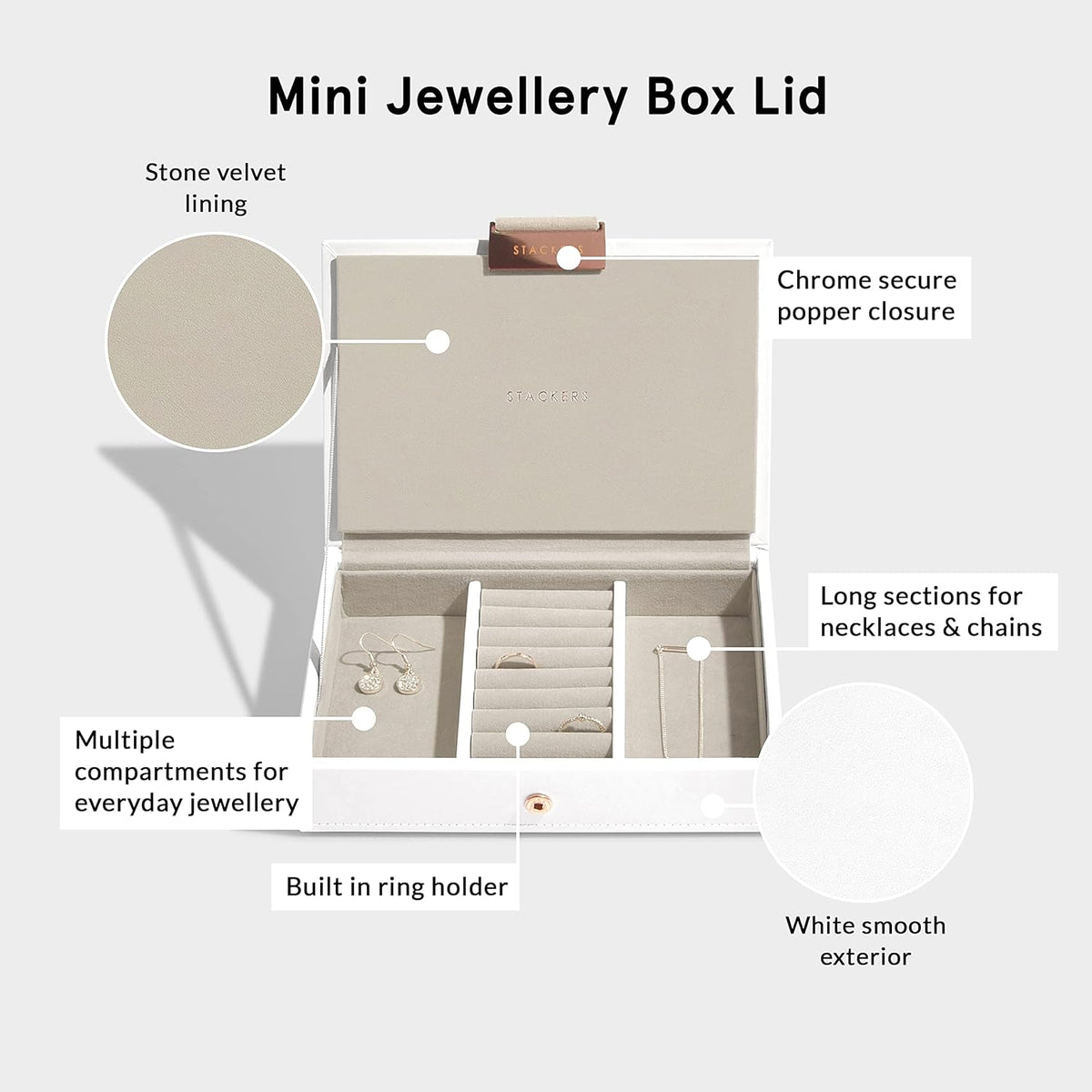 Stackers White &amp; Rose Gold Mini Jewellery Box Lid