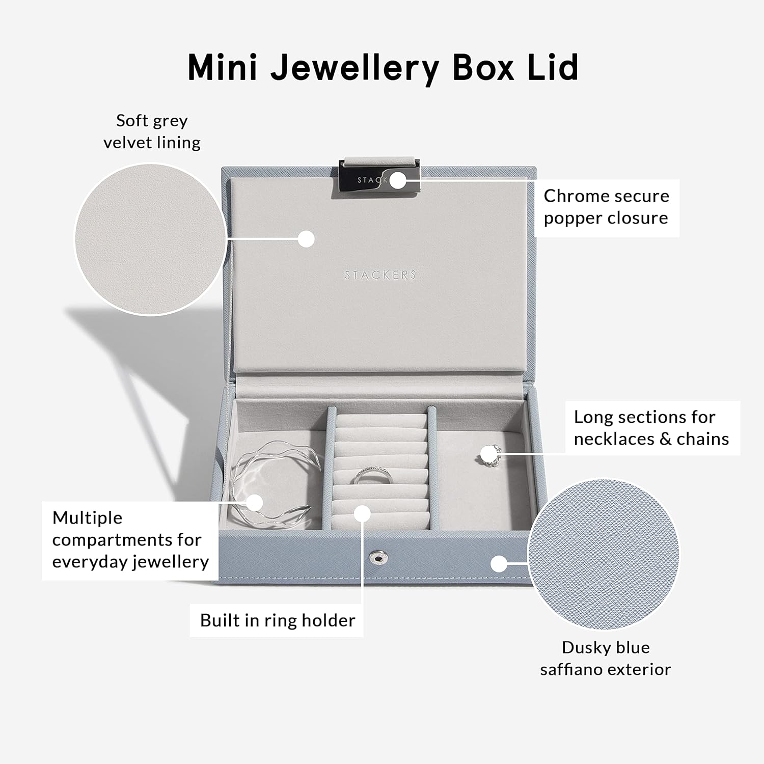 Stackers Dusky Blue Mini Jewellery Box Lid