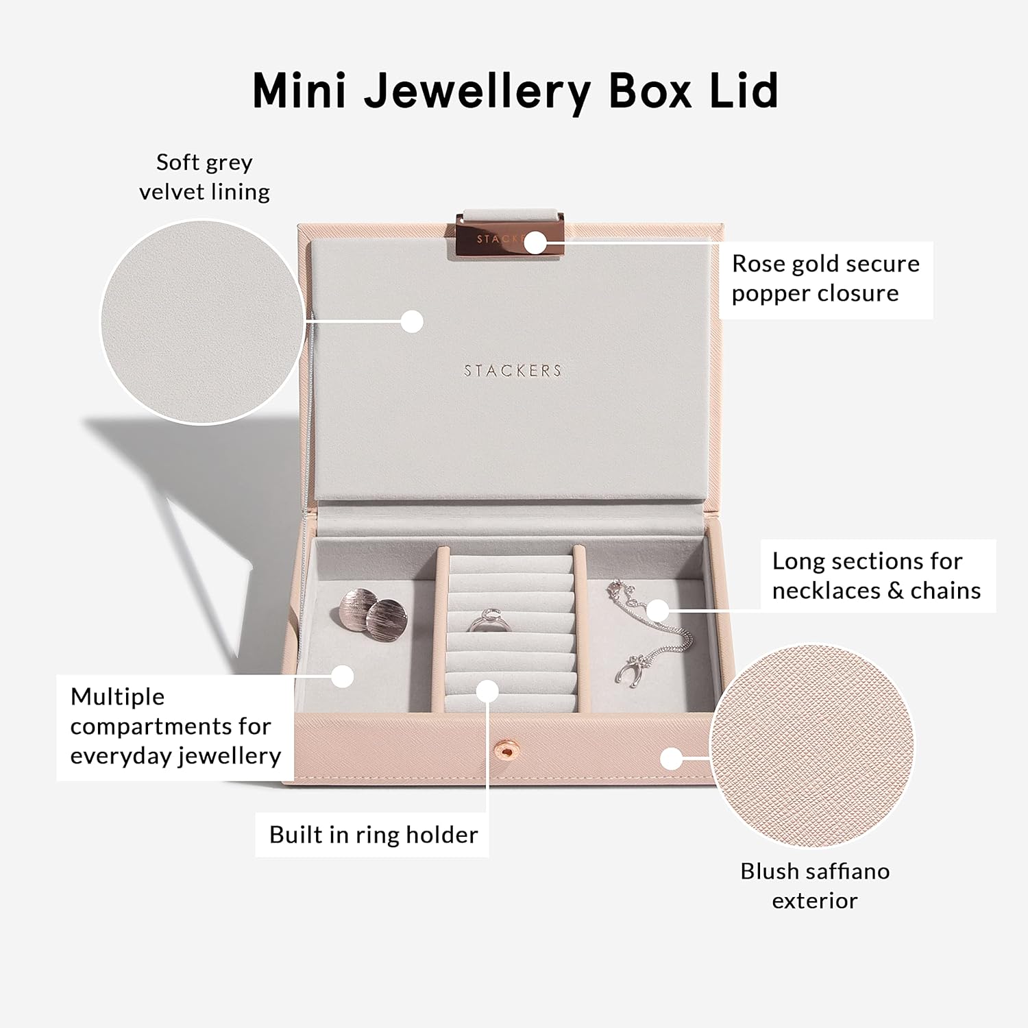 Stackers Blush Pink Mini Jewellery Box Lid