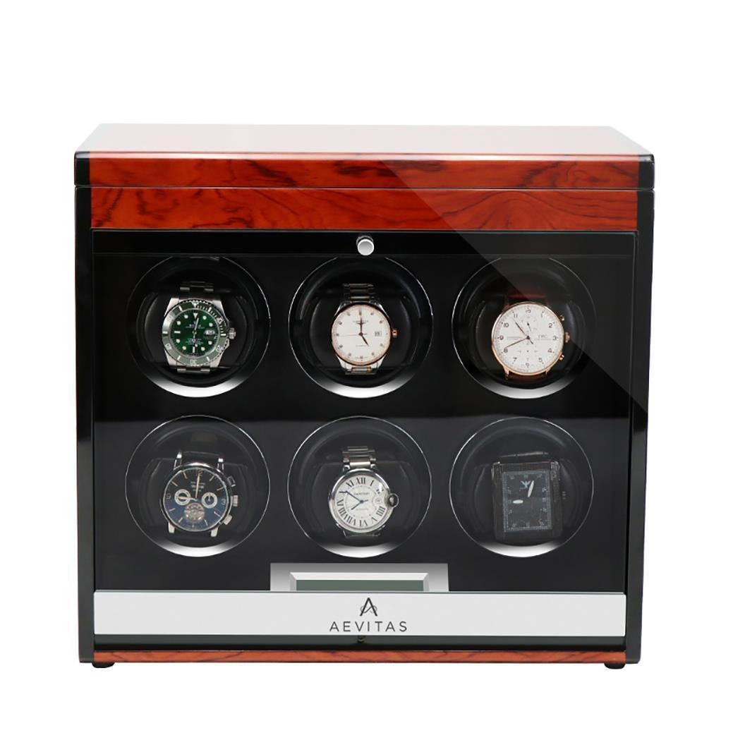 Aevitas Watch Winder for Six Automatic Watches in Mahogany Finish