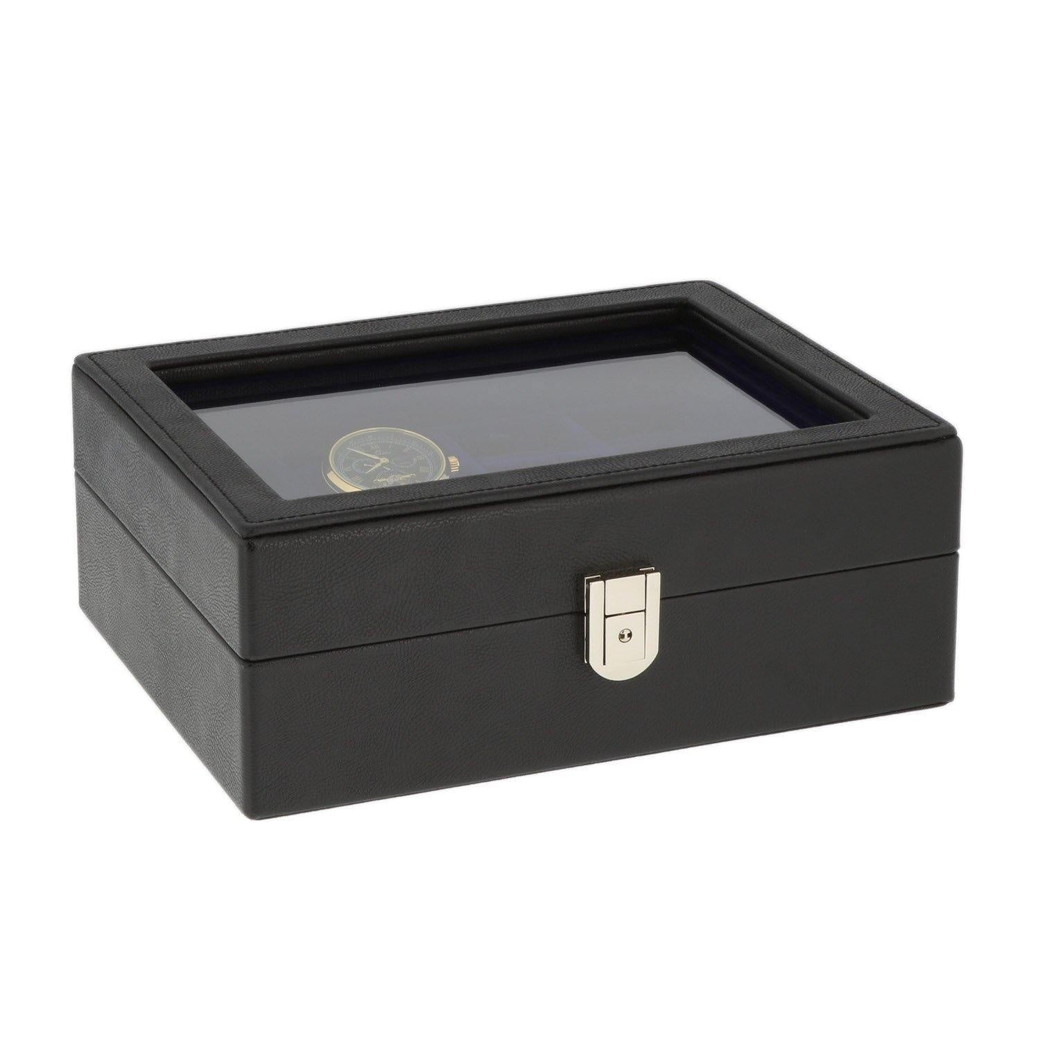 16 Pair Cufflinks and 4 Piece Watch Box in Black Genuine Leather by Aevitas