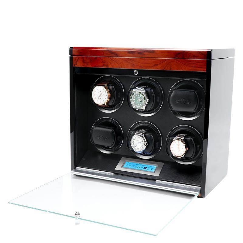 Aevitas Watch Winder for Six Automatic Watches in Mahogany Finish