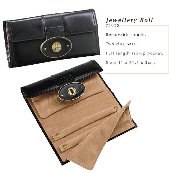 Heritage Black Premium Leather Jewellery Roll by Dulwich Designs