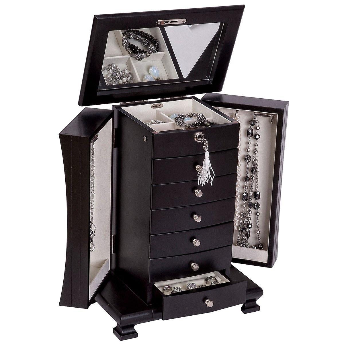 Hour Glass Black Java Finish Wooden Jewellery Box - Layla by Mele & Co