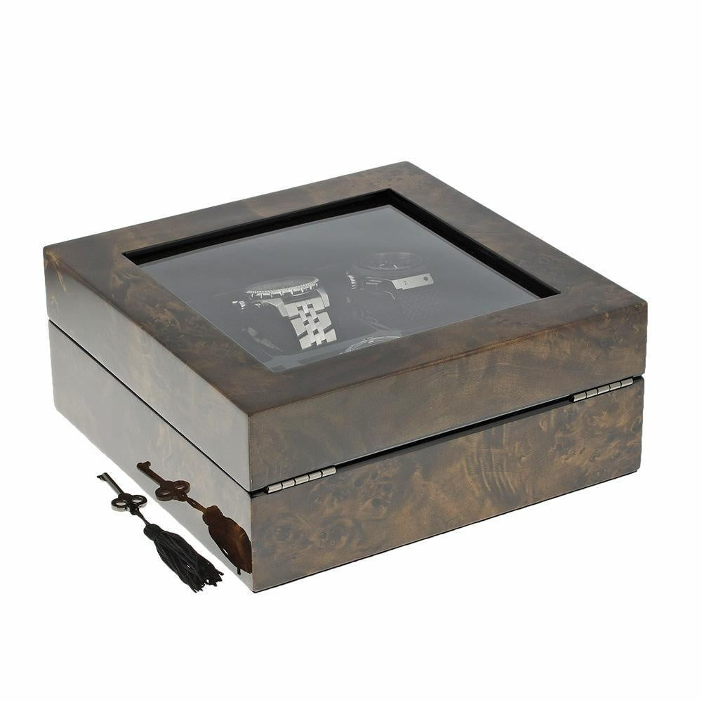 Premium Quality Dark Burl Wood Finish Watch Collectors Box for 6 Watches by Aevitas