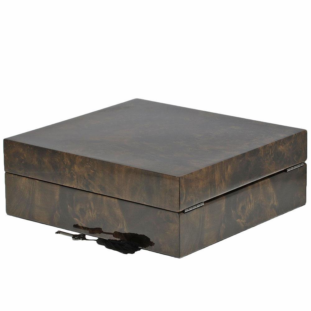 Premium Quality Dark Burl Wood Finish Watch Collectors Box for 12 Watches with Solid Lid by Aevitas