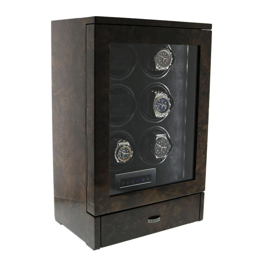 6 Watch Winder in Dark Burl Wood Finish the Tower Series by Aevitas