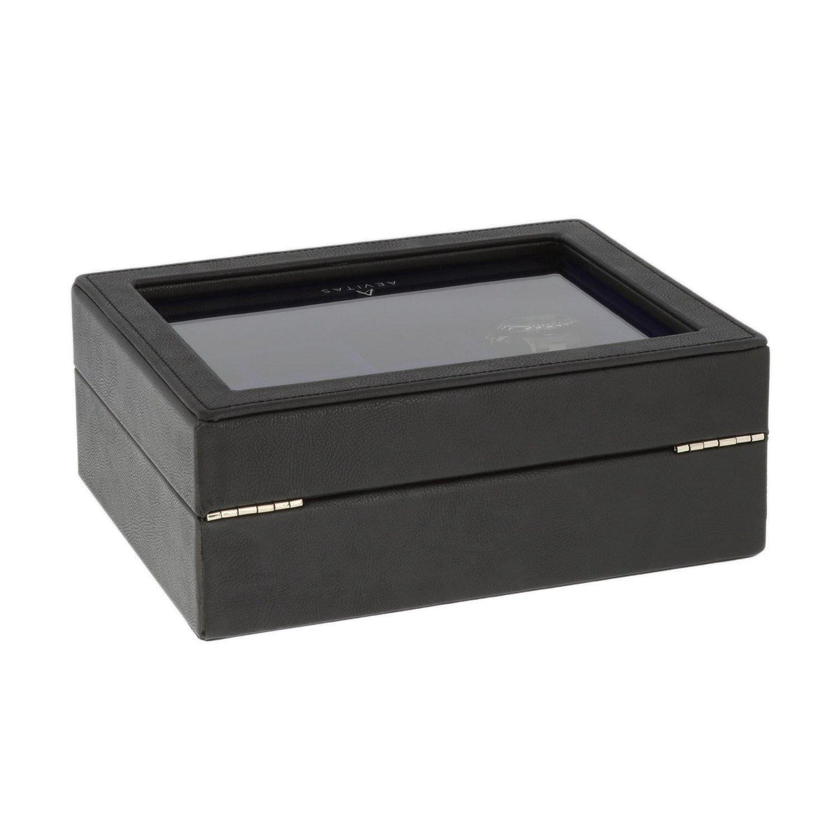 Black Genuine Leather Watch Collectors Box for 8 Wrist Watches Royal Blue Velvet Lining by Aevitas