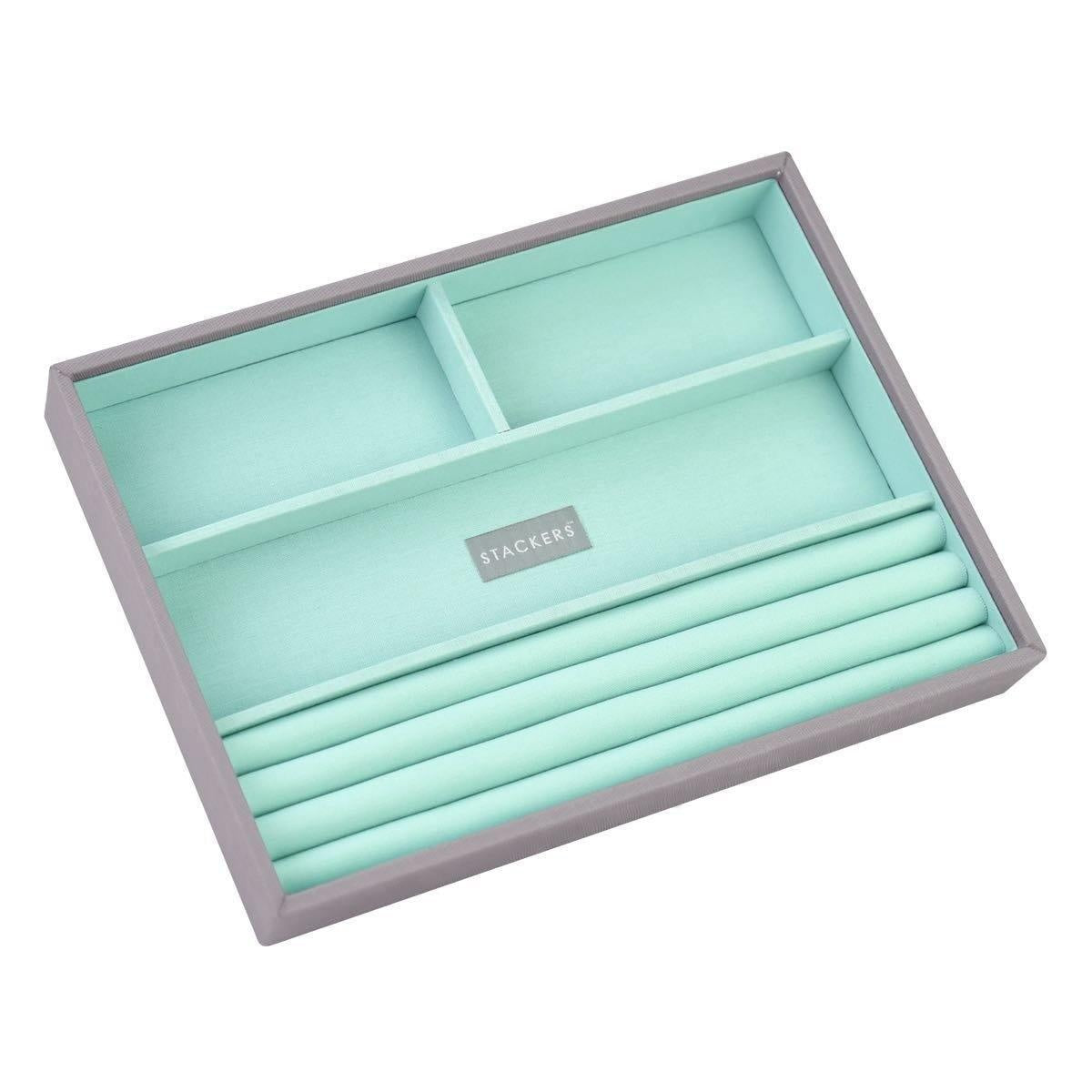 Dove Grey with Mint Interior Classic Size Stackers Jewellery Box Rings layer Tray