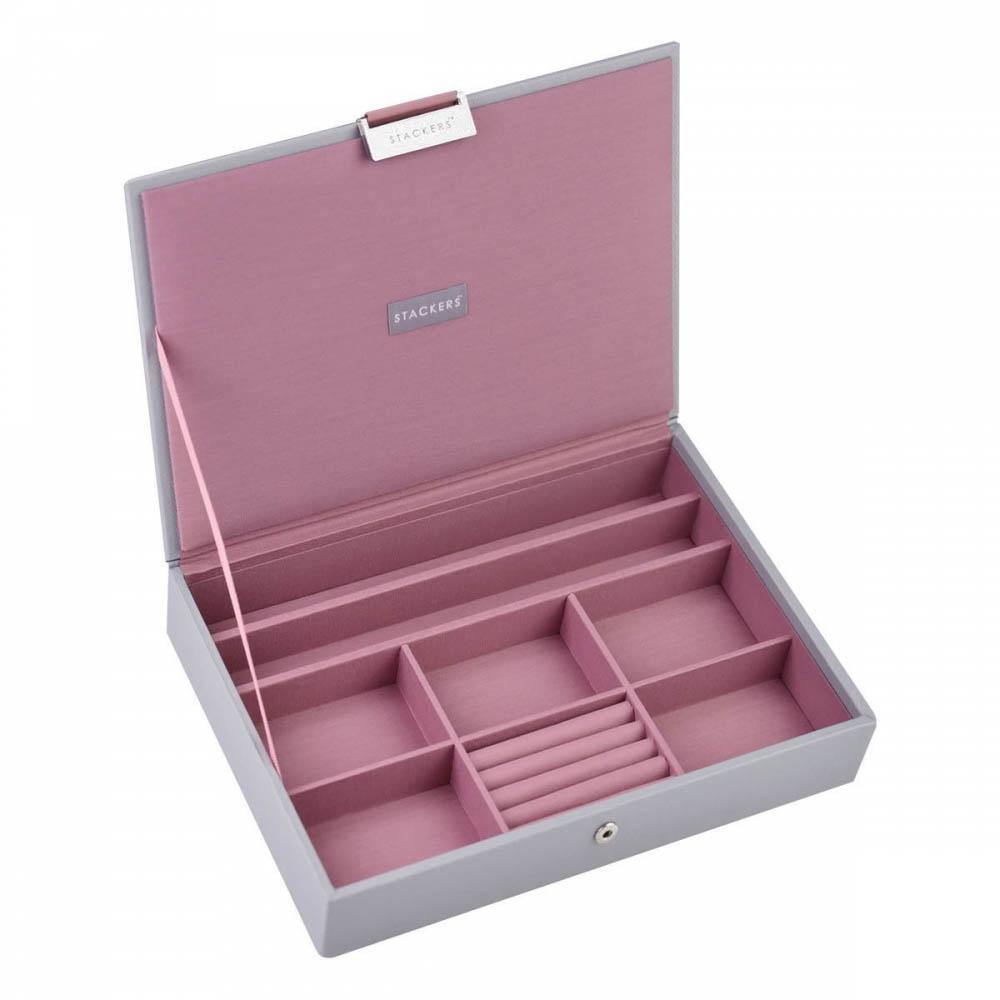 Dove Grey with Antique Pink Classic or Medium Size Stackers Set of 4 Jewellery Box Trays