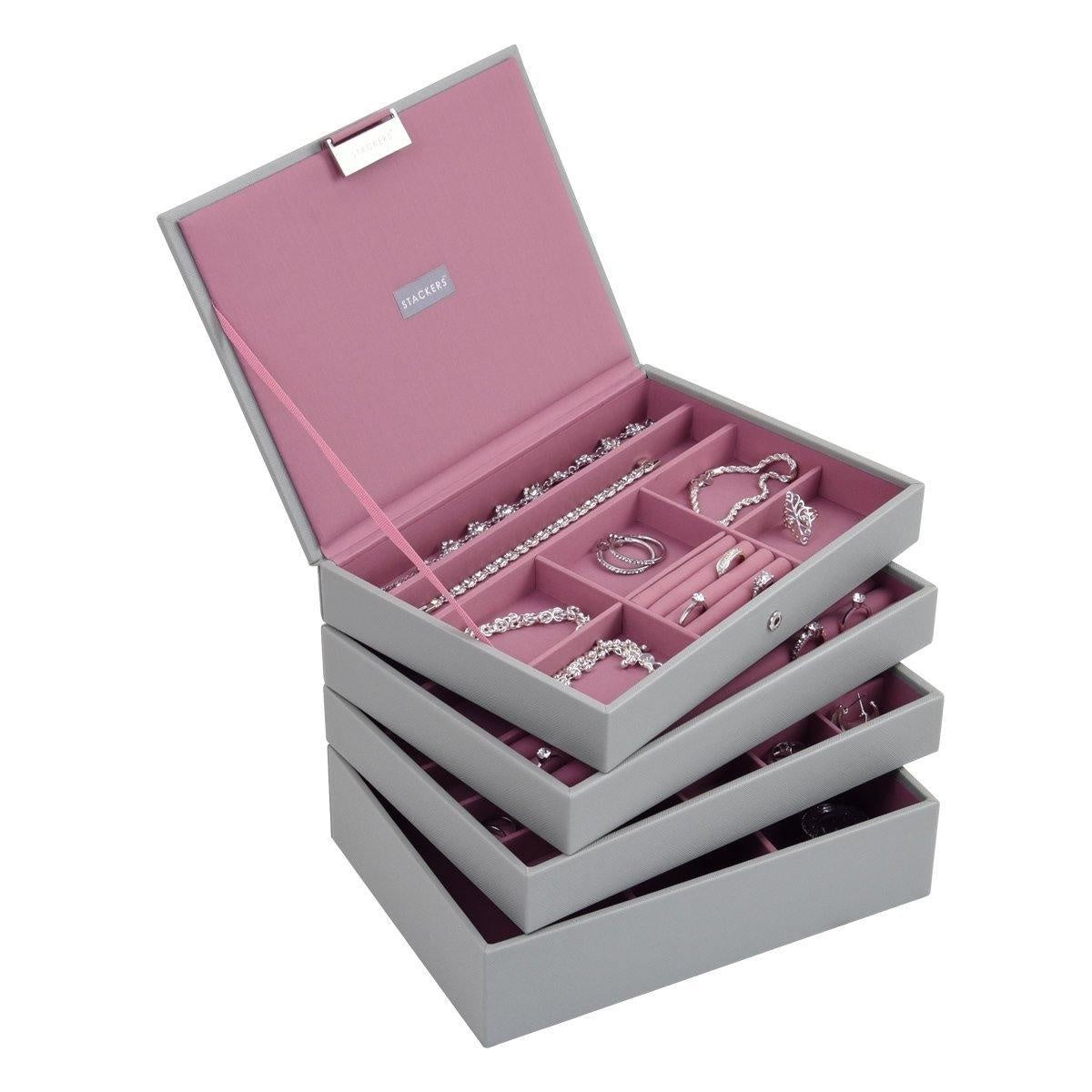 Dove Grey with Antique Pink Classic or Medium Size Stackers Set of 4 Jewellery Box Trays