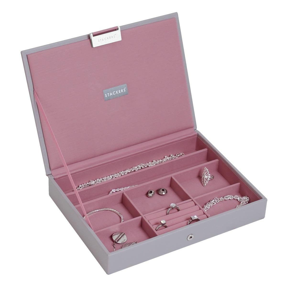 Stackers Dove Grey with Antique Pink Lining Classic Size Lidded Tray