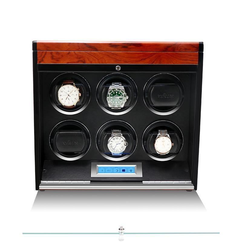 Aevitas Watch Winder for Six Automatic Watches in Mahogany Finish